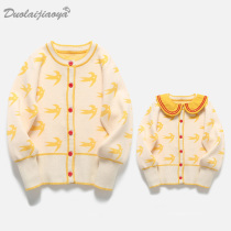 Early spring pro-Zika Knitted Cardiovert Female Clothing Spring new Chater Girl doll collar sweater outside wearing a parent-child jacket