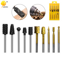  Jiugong 10-piece set of high-speed steel rotary file Woodworking DIY root carving electric grinding head engraving milling cutter Trimming knife