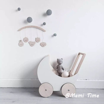 ins explosive Nordic childrens solid wood trolley moon walker childrens room decoration storage basket toy car