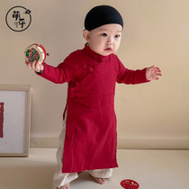 Early clothes original childrens ancient clothes Mens spring and autumn Hanfu one-piece year-old men and womens cotton climbing clothes grasping week suit