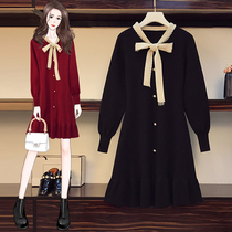 Pregnant women knitted dress autumn and winter fashion 2022 new tide mom red belly thick skirt