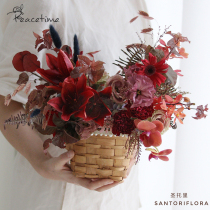 peacetime wood chip woven basket pearl decoration gift basket flower arrangement flower basket