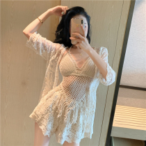 Sexy swimsuit female summer belly cover thin Korean ins wind fairy fan knitted split skirt conservative hot spring swimsuit