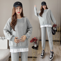 Pregnant women autumn suit Fashion Net red two-piece medium long spring and autumn coat long sleeve base shirt autumn winter T-shirt