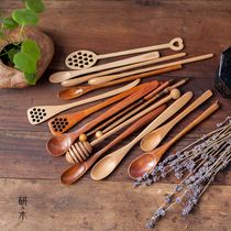Mixing stick Coffee spoon Long handle wooden spoon Honey wooden spoon Hand color mixing stick Wooden stick Creative milk tea spoon