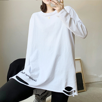Pregnant women autumn suit out fashion cotton long sleeve base shirt loose interior long embroidered T-shirt
