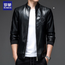 Romon Men Genuine Leather Leather Clothing Casual Collar Leather Jacket Big Code Han Edition Trend Spring High-end Leather Jacket