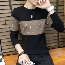 2020 autumn long-sleeved plus fluff mens Korean slim round neck new personalized knitted sweater line shirt base shirt