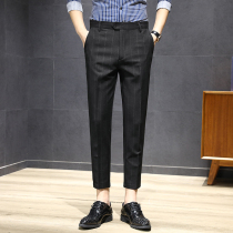 Fashion brand spring and summer new nine-point small trousers mens British casual suit pants Black plaid slim Korean version of the trousers