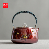 Fine workshop copper-coated silver pot sterling silver 9999 pure handmade silver teapot Home Kettle tea set