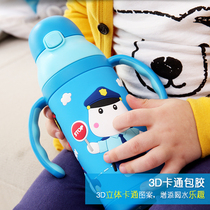 Small bikha childrens thermos cup with handle student stainless steel portable kettle infant baby straws learning Cup