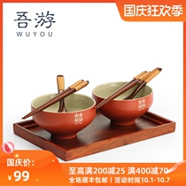 Wedding Double Happy Bowl chopsticks spoon couple bowl chopsticks pair set red wedding supplies to bowl wedding gifts