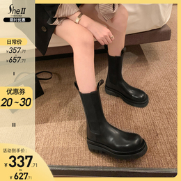 (sheii Su Yinyin) Wang fried upgraded version ~ Chelsea middle pipe chimney boots female black thick-soled short boots autumn