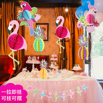 Kindergarten corridor Forest theme wall ring creative material Flamingo honeycomb ball pendant pendant Indoor ceiling arrangement