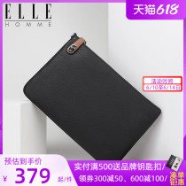 ELLE HOMME new mens real leather handbag with soft cow leather business casual handbag large capacity hand grab bag