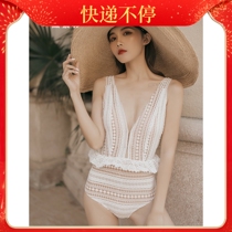 White sexy deep v hollow bikini fairy backless one-piece hot spring swimsuit lace belly holiday swimsuit