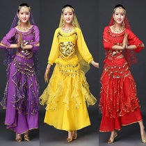 Belly Dance Set Indian Dance Costume Performance Clothes Xinjiang Dance Performance Clothes Womens New Autumn and Winter Long Sleeve Adult