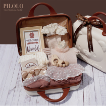 Autumn and winter newborn organic colored cotton dress shirt hat set light luxury baby gift box log toy