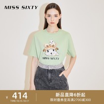 Burst Miss Sixty2021 Spring and Autumn new short sleeve T-shirt female squirrel embroidery print long