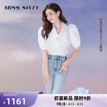 Jiang Alienated the same Miss Sixty2022 Spring New Shirt Woman Hollowed-out embroidered foam cuff blouse