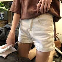 Hong Kong white denim shorts womens summer new pants fat mm large size high waist elastic loose wide leg hot pants 200 kg