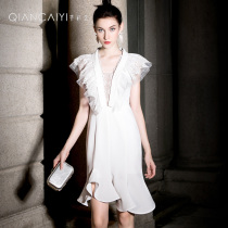 dress female 2021 new white fishtail birthday party advanced texture dress short fairy 8316