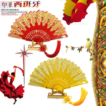 Hot stamping cloth folding fan Chinese Knot Tassel easy opening and closing 7 inch female childrens dance performance plastic rod hot silk cloth fan