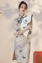 Chinese style improved cheongsam 2021 new autumn long sleeve young girl dress retro autumn short