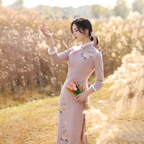 Cheongsam winter padded winter 2021 new Chinese New Year autumn and winter temperament long sleeve warm plus velvet pink young