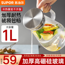 Supoir Cool Kettle Glass Home High Temperature Resistant Cold Kettle Suit Large Capacity Cool White Open Kettle Juice Tea