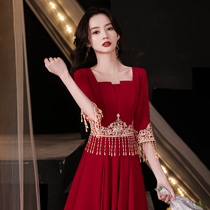Toasting Bride 2021 new summer red wedding dress engagement thanking banquet dress small man arm