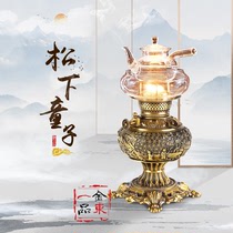 New kerosene lamp air lamp Pure copper Chinese tea set fire water-boiled tea stove Kung Fu tea art ghee lamp