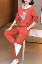 Casual Fashion Sportswear Suit Women 2022 Spring Autumn New Ocean Air Weight Reduction Mom Even Cap Sweatshirt Two Sets
