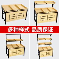 Multi-layer rack fresh fruit bevel bulk cargo placement rack high-end three-layer supermarket floor fruit shelf display rack wooden
