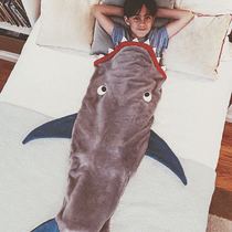 Cute shark sleeping bag flannel adult blanket Bathrobe hug blanket Hug quilt Autumn and winter children anti-kick quilt
