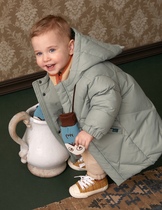 South Korean small and medium childrens clothing 21 Winter new men and women Baby Pure Ribbon Cap Foreign Air Green Medium Long down jacket jacket