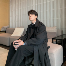 Hualun autumn and winter Western collar double-breasted trench coat mens long loose trend Korean knee coat