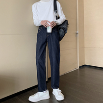 Hualun autumn and winter dark blue Joker jeans mens straight loose Korean version of the trend Hong Kong style ins handsome pants