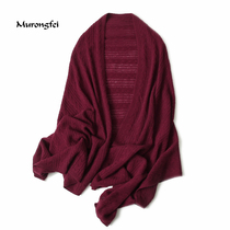 Hollow-out winch 100% pure cashmere shawl womens knitted solid color shawl scarf dual-purpose warm air-conditioned house scarf