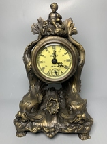 Antique Antique Miscellaneous Pure brass Pisces sitting Angel Stone clock Table clock Home decoration Bronze supplies