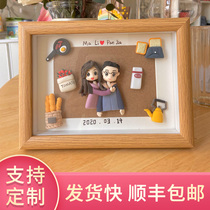 Handmade creative custom cartoon soft clay doll photo frame to send girlfriends couple wedding family photo birthday gift