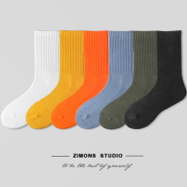 Super thickened 4 pairs of mens towel bottom stockings ink high-top Terry sports solid color cotton black and white warm autumn and winter