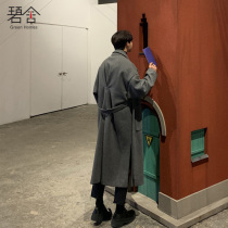 Bishe Korean mens new coat woolen coat mens long handsome winter thick black trench coat trend