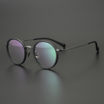 Japanese handmade bluebell grass carved designer pure titanium small round frame retro glasses frame Plain flat myopia frame