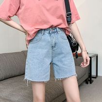  150cm petite summer high-waisted denim shorts womens high XXS size light blue flash straight five-point pants