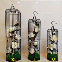 Decorated wrought iron bird cage black and white gold landing bird cage photo studio flower wedding props large wedding window ornaments