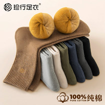 Socks mens cotton mid-tube autumn and winter warm padded velvet towel black business cotton long tube Terry socks