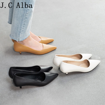 Pointed small heels 2021 new leather single shoes low heel white cat heels women 3cm low heel heels