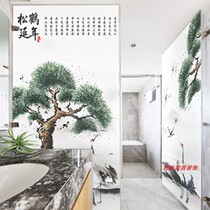 New Chinese ink glass film Welcoming pine fairy Crane window stickers Household balcony bedroom push-pull sliding door stickers