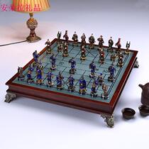 Creative three-dimensional characters Chinese chess solid wood new large ornaments enamel chess board parent-child set gift